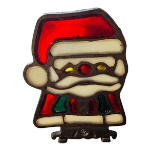 Stained Glass Iron Santa‎ Candle Holder